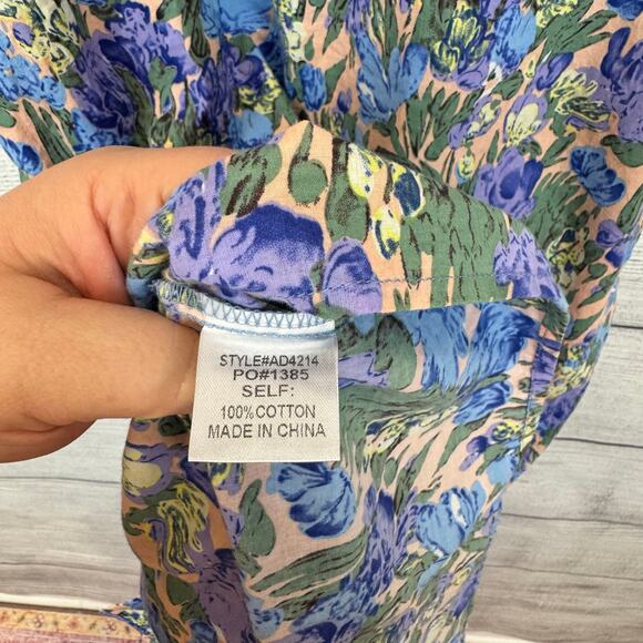 Anniewear Women's Blue & Purple Floral Button Up Mini Dress Size Large - Picture 7 of 8